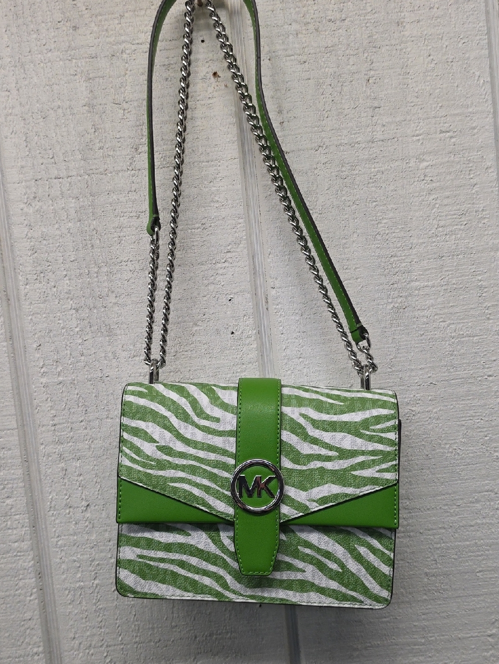 Michael Kors Green Zebra-Print Crossbody with Silver Hardware